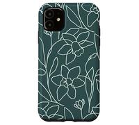 Custodia per iPhone 11 Modern Line Art Poppy Flower Leaves Boho Dark Green