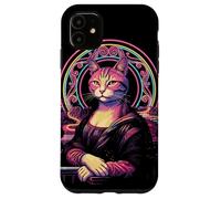 Custodia per iPhone 11 Mona Lisa Cat Vaporwave Parodia Divertente Retro