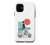 Custodia per iPhone 11 Monopattino in stile anime per ragazze Red Sun Teal Retro Ride Art