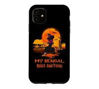 Custodia per iPhone 11 My Bengal Rides Shotgun Cat and Witch Halloween Costume