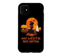Custodia per iPhone 11 My Westie Rides Shotgun Dog Witch Funny Halloween Costume