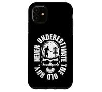 Custodia per iPhone 11 Never Underestimate The Old Guy Funny Disc Golf Tramonto Skull