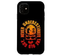Custodia per iPhone 11 Never Underestimate The Old Guy Funny Disc Golf Tramonto Skull