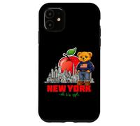 Custodia per iPhone 11 New York Big Apple Teddy Bear, Cute NYC City Illustraton Art