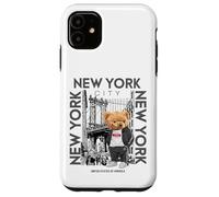 Custodia per iPhone 11 New York City Teddy Bear with The Dumbo Manhattan Bridge