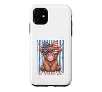 Custodia per iPhone 11 Occhiali da sole Patriotic Highland Cow Pink Bubble