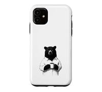 Custodia per iPhone 11 Orso Burbero con Caffè Disegno Animale per Chi Ama il Caffè