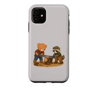 Custodia per iPhone 11 Orso e procione segando il legno - Carini operai forestali
