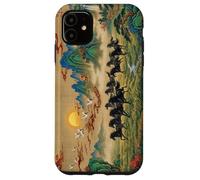 Custodia per iPhone 11 Paesaggio cinese vintage cavalli neri arte Feng Shui