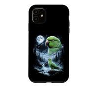 Custodia per iPhone 11 Pappagallo indiano ringneck che ulula alla luna anni '90 retrò uccello