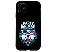 Custodia per iPhone 11 Party Animal Wolf with 3D Glasses Funny Rave Graphic