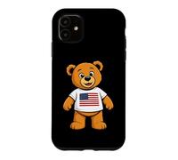 Custodia per iPhone 11 Patriotic Teddy Bear USA Flag Illustration Graphic Cartoon