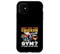 Custodia per iPhone 11 Perché il pollo è andato in palestra Pecks divertente gioco di parole di allenamento
