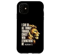 Custodia per iPhone 11 Philippians 4:13 Religious Lion Strengthens Christian