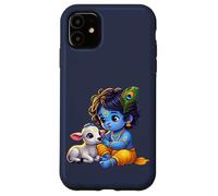 Custodia per iPhone 11 Piccolo Krishna Gopal con vitello adorabile arte spirituale indù