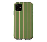 Custodia per iPhone 11 Pink and Olive Green Stripes Thin Vertical Lines Pattern