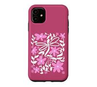 Custodia per iPhone 11 Pink Floral Daisy Dragonfly Botanical Wildflower Vine Garden