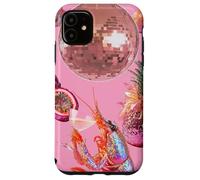 Custodia per iPhone 11 Pink Preppy Disco Ball Gamberetti Martini Cocktail Estate Divertente
