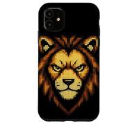 Custodia per iPhone 11 Pixel Art Lion Face Vintage 8 Bit t-shirt Per uomo donna bambino