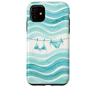 Custodia per iPhone 11 Preppy Bikini Estate Costiera Onde Acquerello Spiaggia Vibes