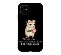 Custodia per iPhone 11 Prima di tutto Gesù pensa che io sia una delizia Possum Coffee Meme