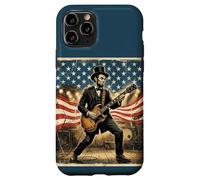 Custodia per iPhone 11 Pro Abraham Lincoln Playing Electric Guitar 4th of July Vintage