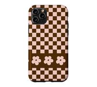 Custodia per iPhone 11 Pro Aesthetic Checker Retro Groovy Flowers in Beige and Brown