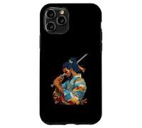 Custodia per iPhone 11 Pro Afro Americano Samurai Anime Cartoon Giapponese Bushido Guerriero