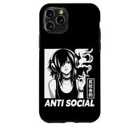 Custodia per iPhone 11 Pro Anti Sociale Fumo Ragazza Emo Anime Scuro Kanji Goth Estetica