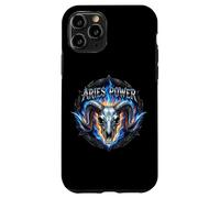 Custodia per iPhone 11 Pro Ariete Power Zodiac Ram Skull Blue Fire Heavy Metal Biker