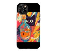 Custodia per iPhone 11 Pro Arte Di Gatto Nero Curioso E Pesciolino Rosso