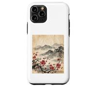 Custodia per iPhone 11 Pro Arte Giapponese Red Cherry Blossom Montagne