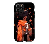Custodia per iPhone 11 Pro Autunno Afro Donna Afro Americano Autunno Zucca Spice Latte