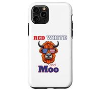 Custodia per iPhone 11 Pro Bandiera patriottica Highland Cow Red White Moo USA a tema luglio 4