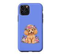 Custodia per iPhone 11 Pro Barboncino carino marrone albicocca cucciolo corona floreale adorabile cane