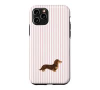 Custodia per iPhone 11 Pro Bassotto a pelo lungo marrone e crema a righe rosa