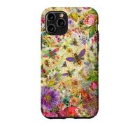 Custodia per iPhone 11 Pro Bees Boho Wildflowers foglie e vetro colorato floreale
