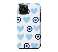 Custodia per iPhone 11 Pro Blu scuro scuro Evil Eye Greco Eye Cute Heart Eye Pattern