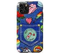 Custodia per iPhone 11 Pro Blue Denim Patch Pattern Bad Luck Babe 90s Design Estetico
