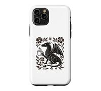 Custodia per iPhone 11 Pro Boho Drago Bere Caffè Folk Art Mitico Bestia
