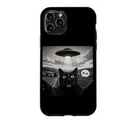 Custodia per iPhone 11 Pro Bruh Black Cat Selfie UFO Astronave Aliena Meme Paranormale