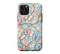 Custodia per iPhone 11 Pro Butterfly Pink White Blue Stained Art Stain Butterflies