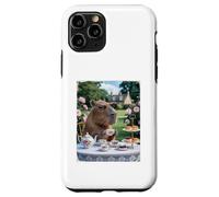 Custodia per iPhone 11 Pro Carino Capybara Sip Tea Rose Cup Cottagecore Floral Garden