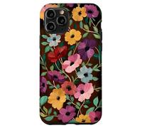 Custodia per iPhone 11 Pro Carino Piano Stampa Floreale Bordeaux Fiori Colorati Estetica