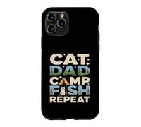 Custodia per iPhone 11 Pro Cat Dad Camp Fish Repeat divertente scena di campeggio