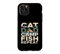 Custodia per iPhone 11 Pro Cat Dad Camp Fish Repeat divertente scena di campeggio