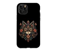 Custodia per iPhone 11 Pro Cat Mom Floral Folk Art Amante dei gatti Boho Feline