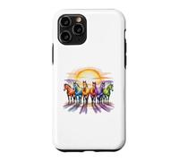 Custodia per iPhone 11 Pro Cavalli colorati in acquerello arcobaleno con Sunrise Equine