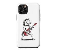 Custodia per iPhone 11 Pro Cavallo roccia stile divertente cavallo che suona la chitarra Rocker