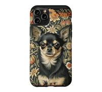 Custodia per iPhone 11 Pro Chihuahua marrone nero vintage floreale Art Dog